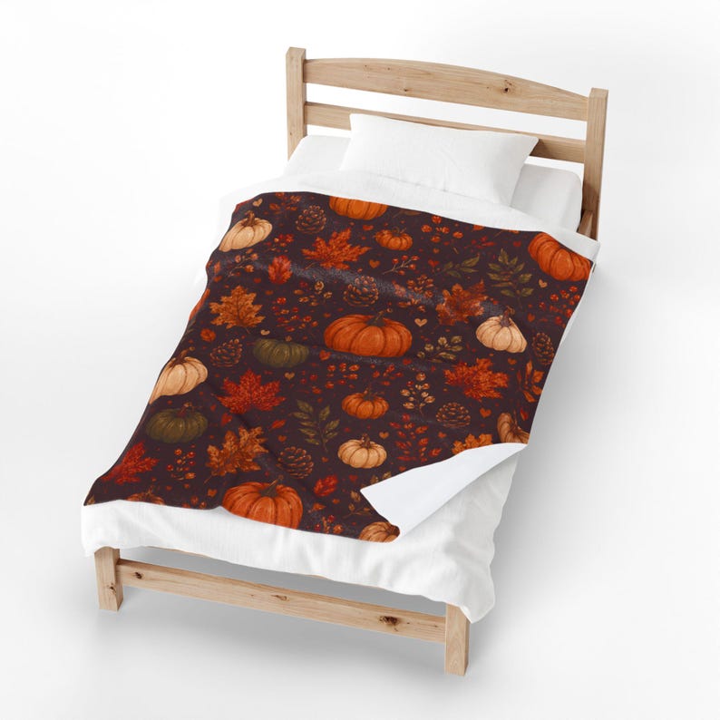 Autumn Leaves Cozy Throw Blanket | Fall Blanket | Leaves and Pumpkins Blanket | Fall Decor | Plush and Sherpa Blanket image 5
