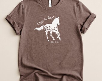 Camiseta Caballo Fiel / Gráfico de Caballo con Escritura Cristiana / Camiseta Gratis / Juan 8:36 / Camiseta Cristiana