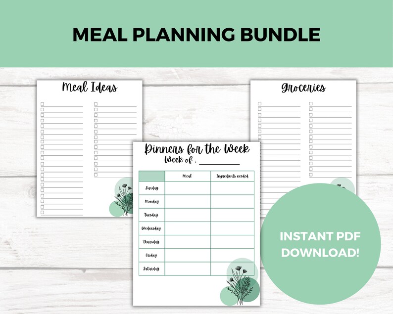 Weekly Meal Planner Printable, Grocery List, Meal Prep, Planner Insert ...