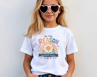 Make Someone Smile Youth Tee | Girls Uplifting Tee | Girls Rainbow Shirt | Girls Youth Tee | Kids Motivational Shirt | Fun Kids Shirt