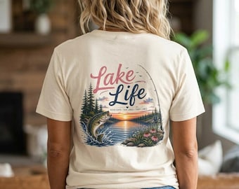 Lake Life Fishing Tee | Sunset Fish Graphic Shirt | Womens Fishing Tee | Lake Life Tshirt | Lake Vibes | Fishing Shirt | Womens Shirt