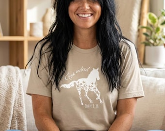 Faithful Horse T-Shirt | Christian Scripture Horse Graphic | Free Indeed Tee | John 8:36 | Christian Tshirt