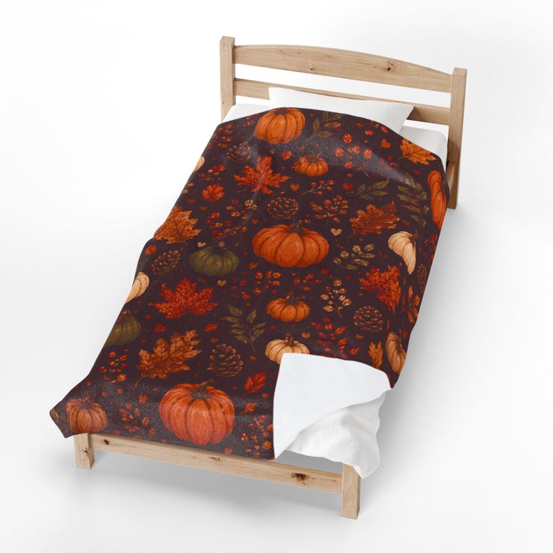 Autumn Leaves Cozy Throw Blanket | Fall Blanket | Leaves and Pumpkins Blanket | Fall Decor | Plush and Sherpa Blanket image 6
