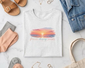 Forever Chasing Sunsets T-Shirt | Sunset Illustration, Pastel Beach Tee | Sunset Shirt | Nature Lover Shirt | Beach Shirt