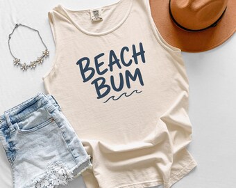 Beach Bum Tank Top | Casual Script Summer Waves | Summer Tank | Womens Tank Top | Beach Wear | Tank top for her