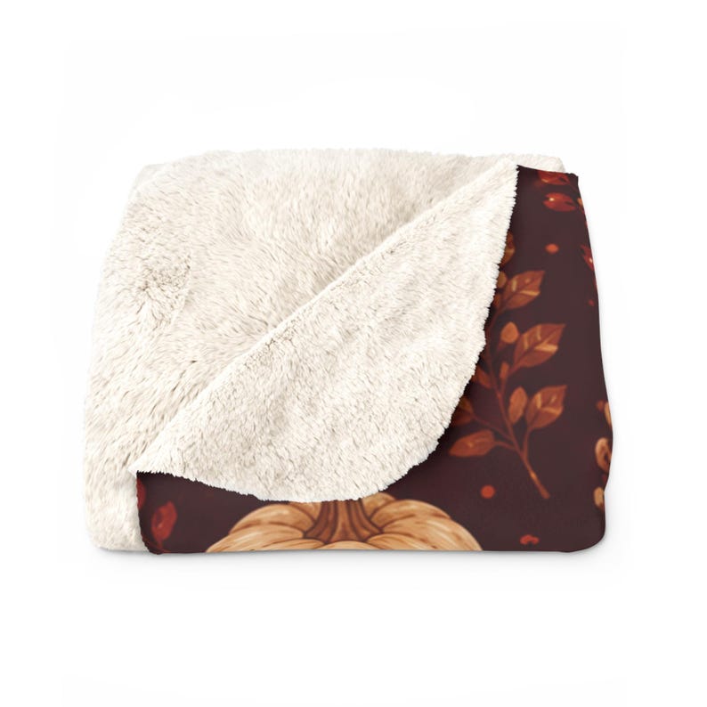 Autumn Leaves Cozy Throw Blanket | Fall Blanket | Leaves and Pumpkins Blanket | Fall Decor | Plush and Sherpa Blanket image 8