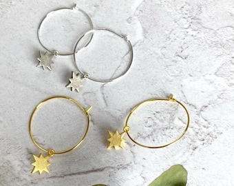 Tiny Star Hoops - Gold or Silver Plated