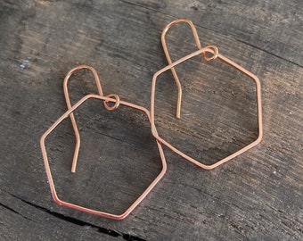 Créoles hexagonales en plaqué or rose modernes - géométriques - simples