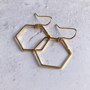 Gold Plated Hexagon Hoop Earrings - Modern - Geometric - Simple
