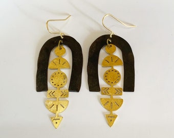 LEXICON Black and Brass Earrings - Statement - bold - large earrings