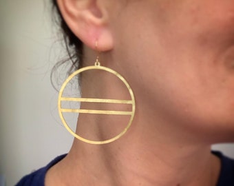 Big Hammered Brass Lined Hoops - Modern - Statement - Geometric - Simple