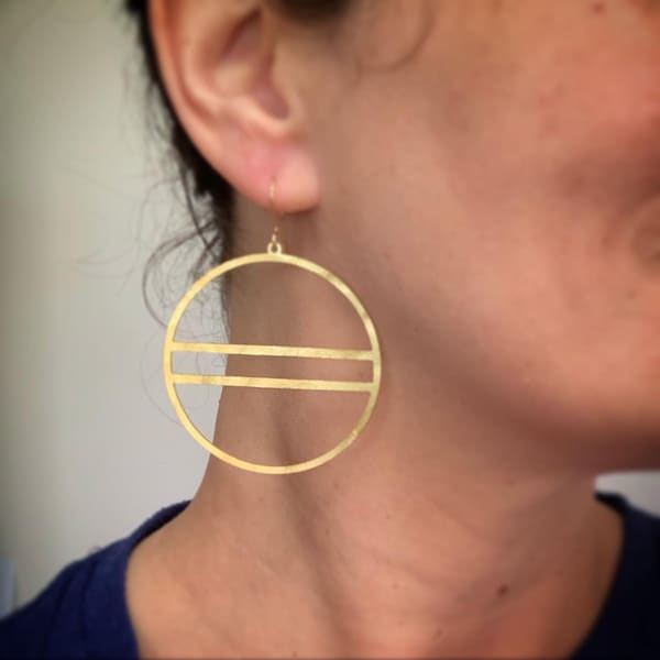 Big Hammered Brass Lined Hoops - Modern - Statement - Geometric - Simple