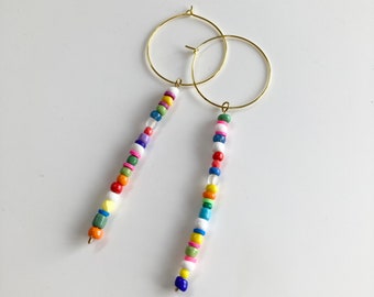 POP! Long Colourful Glass Bead Hoop Earrings