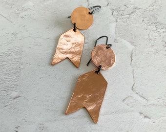 Hammered Copper Chevron Earrings