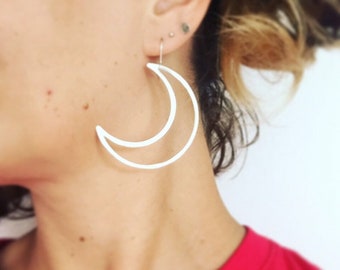 Boucles d'oreilles croissant d'argent Mamma Moon - Créoles - Croissant - Galaxie - Céleste