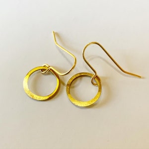 Tiny Planished Brass Hoop Earrings Gold Simple Modern image 3