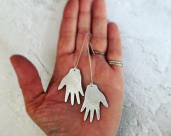 Aluminium Silver Hand Statement Earrings - boho - Art - Modern - Simplicity - Festival Earrings