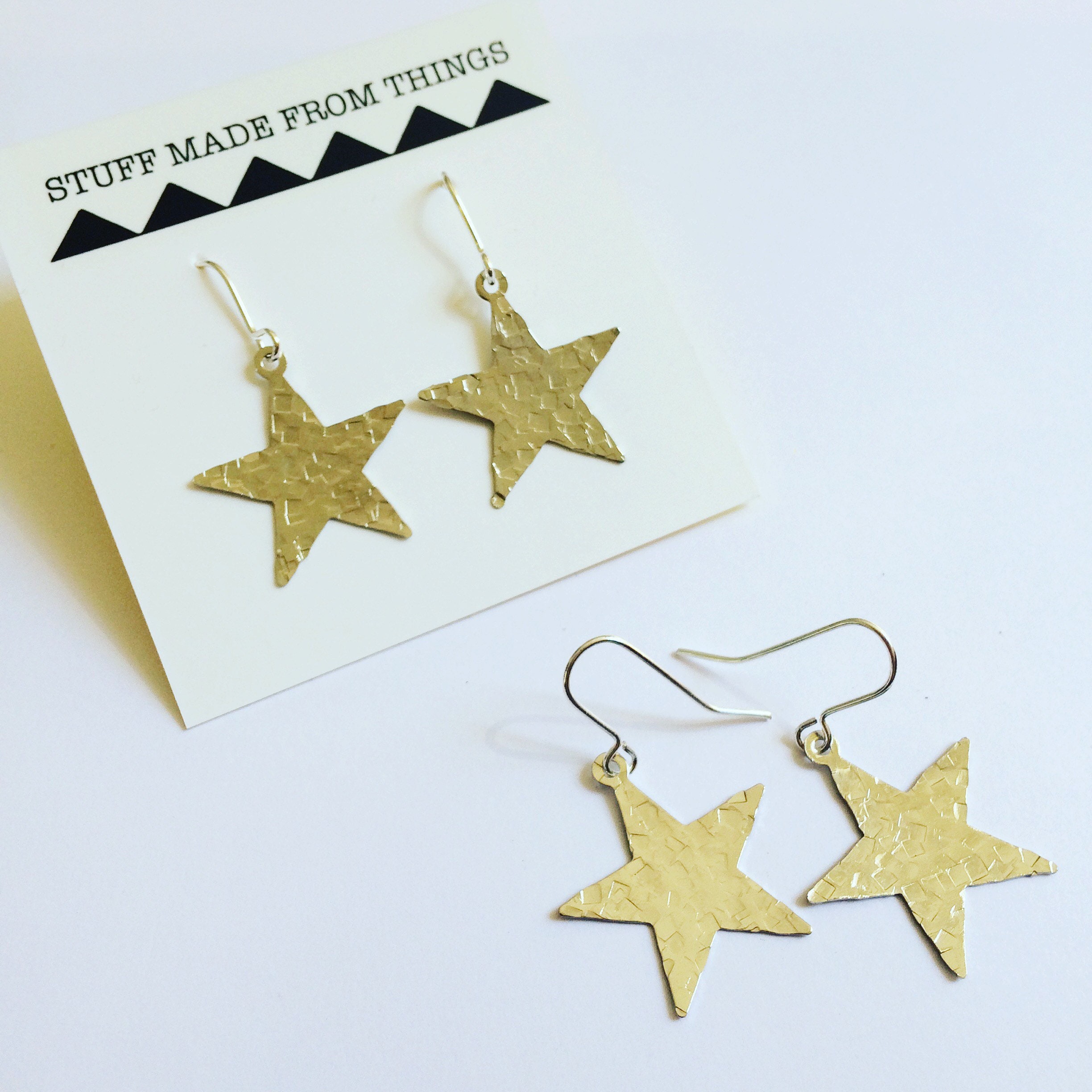 Silver Tone Hammered Star Earrings - product images  of 