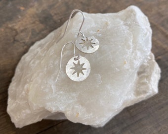 Hammered Silver Tone Star Cut Out Earrings