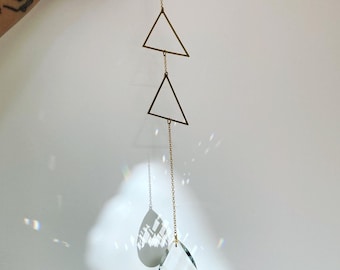 Crystal Sun Catcher in Raw Brass - Triangles - minimal - modern - window decoration - home decor - pendulum