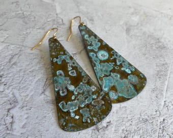 Grandes boucles d'oreilles tendance en laiton patiné SHOAL