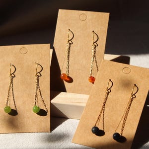 Natural Stone Dangle Earrings • Dainty Chain Earrings • Elegant Stone Jewelry • Chain Earrings