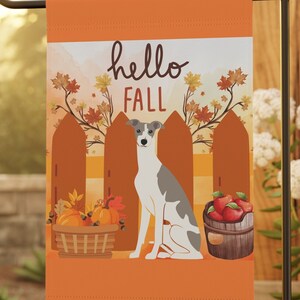 Hello Fall Greyhound Dog Autumn Garden & House Flag - 2 Sizes - Free Shipping