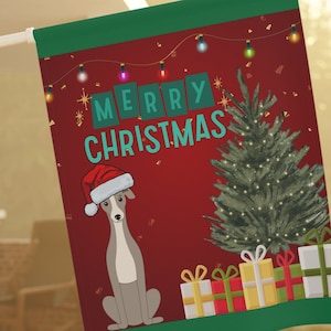 Greyhound Dog Santa Merry Christmas Garden & House Flag - 2 Sizes - Free Shipping