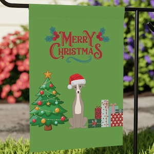 Merry Christmas Greyhound Dog Garden Flag - 2 Sizes, Great Gift!
