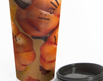 Happy Fall Y'All Autumn Leaves Pumpkin Stainless Steel Travel Mug