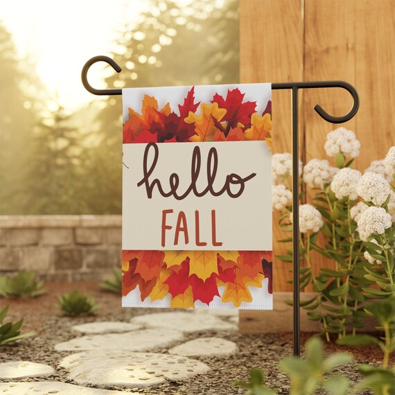 Hello Fall Autumn Leaves Garden & House Flag - 2 Sizes
