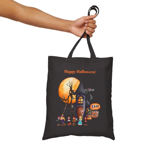 Halloween Trick Or Treat Bag Cotton Canvas Tote - 15" x 16" - Great Gift For Kids!