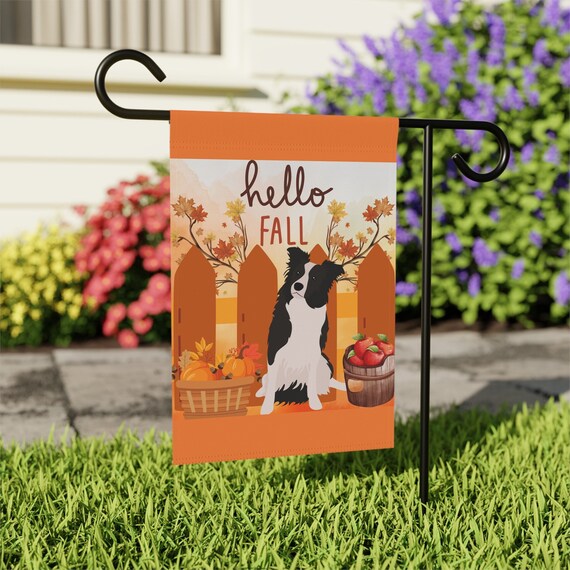 Hello Fall Border Collie Dog Autumn Garden & House Flag - 2 Sizes - Free Shipping