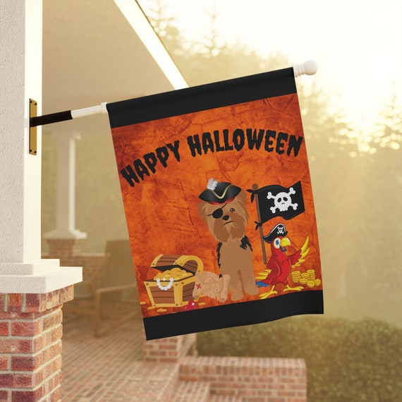 Halloween Pirate Yorkie Dog Garden & House Flag - 2 Sizes - Free Shipping