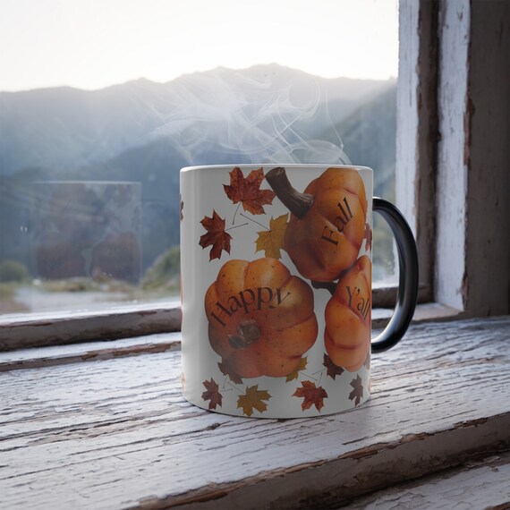 Happy Fall Y'All Autumn Leaves Pumpkin Color Changing Mug, 11oz