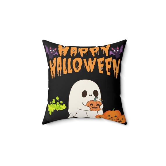 Happy Halloween Ghost Accent Pillow, Spooky Decor, Cute Halloween Gift - 4 Sizes