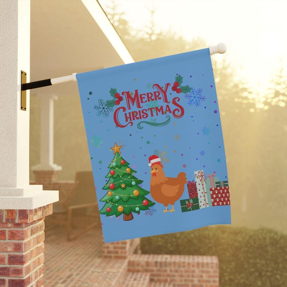 Merry Christmas Backyard Chicken Garden Flag - 2 Sizes - Great Holiday Gift!