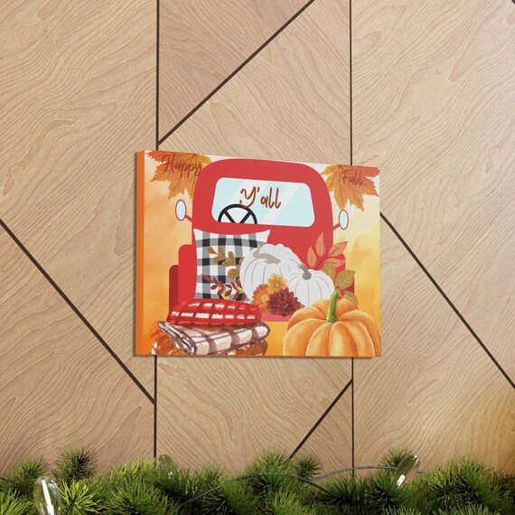 Happy Fall Y'all Autumn Leaves Canvas Gallery Wall Art - 4 Sizes - Great Gift!