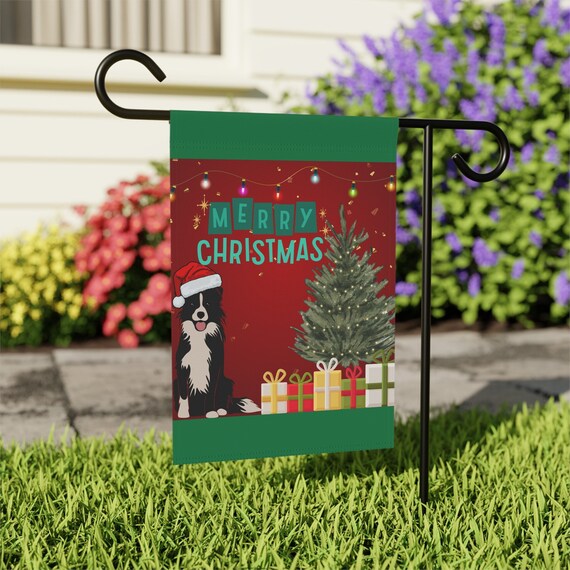 Border Collie Dog Santa Merry Christmas Garden & House Flag - 2 Sizes - Free Shipping