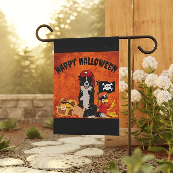 Halloween Border Collie Dog Pirate Garden & House Flag - 2 Sizes - Free Shipping