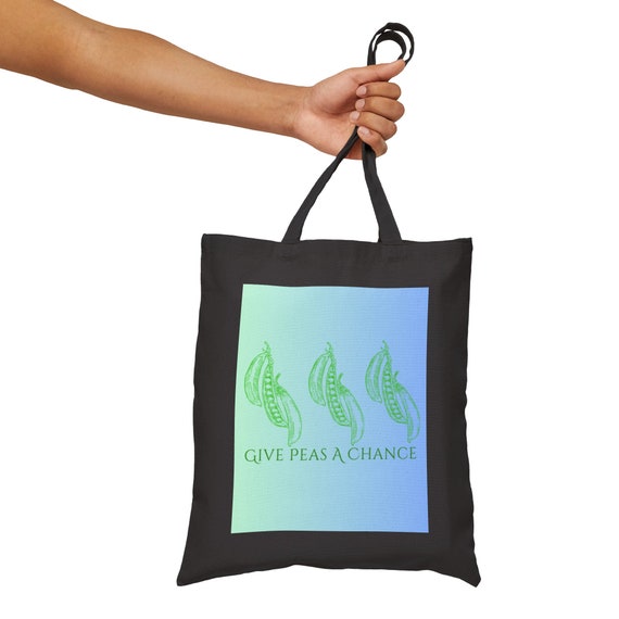 Give Peas A Chance 100% Cotton Canvas Gardening Shopping Tote Bag, 2 Colors, Great Gardener Gift!