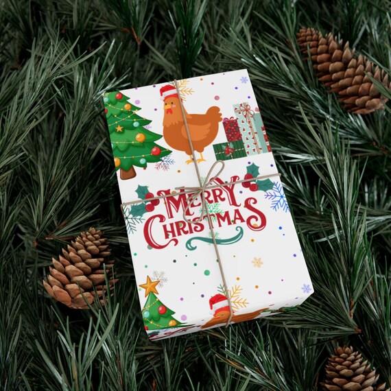 Merry Christmas Backyard Chicken Gift Wrap - Festive Holiday Wrapping Paper - 3 Sizes, 2 Finishes - Great For Gifts To Chicken Owners!