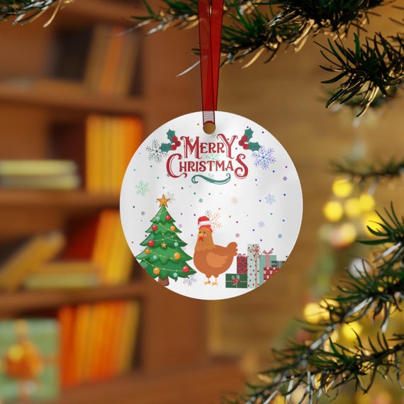 Merry Christmas Santa Chicken Ornament/Gift Tag - Festive Metal - Great Gift for Backyard Chicken Owners!