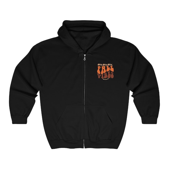 Fall Vibes Autumn Pumpkin Retro Style Unisex Full Zip Hooded Sweatshirt Hoodie