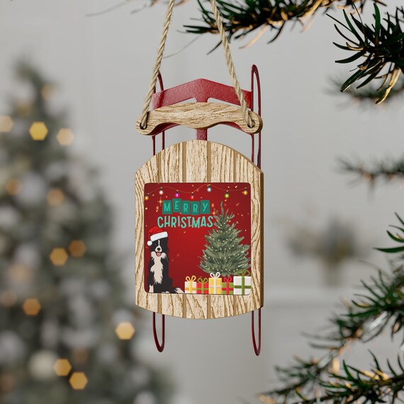 Merry Christmas Border Collie Dog Santa Sled Ornament - Multiple Quantities - Free Shipping - Great Gift For Border Collie Owners