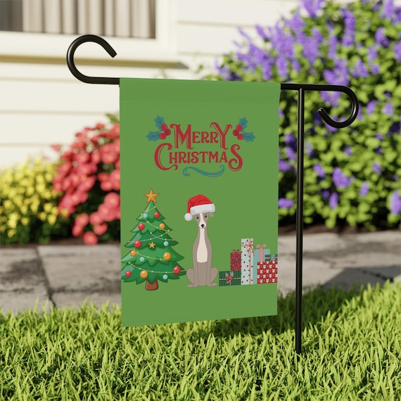 Merry Christmas Greyhound Dog Garden Flag - 2 Sizes, Great Gift!