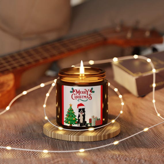 Merry Christmas Border Collie Dog Candle - Multiple Scents - 2 Sizes