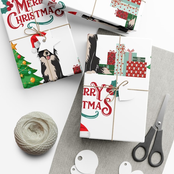 Merry Christmas Border Collie Dog Wrapping Paper - Multiple Sizes