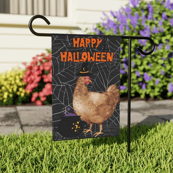 Halloween Backyard Chicken Garden & House Flag - 2 Sizes - Great Gift For Chicken Keepers!