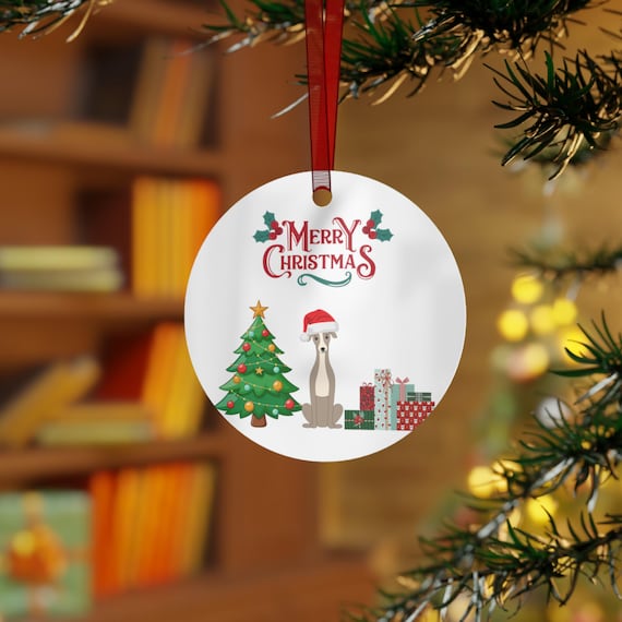 Merry Christmas Greyhound Dog Metal Ornament/Gift Tag, Holiday Decoration, Greyhound Owner Gift